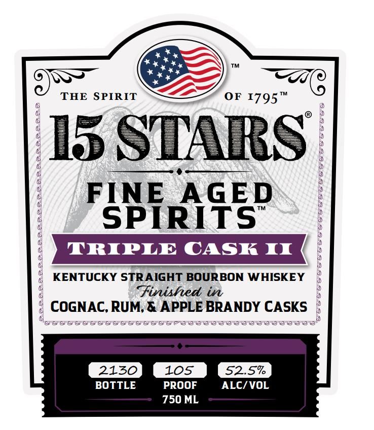 15 Stars Triple Cask II Finished In Cognac Rum & Apple Brandy Fine Aged Kentucky Straight Bourbon Whiskey